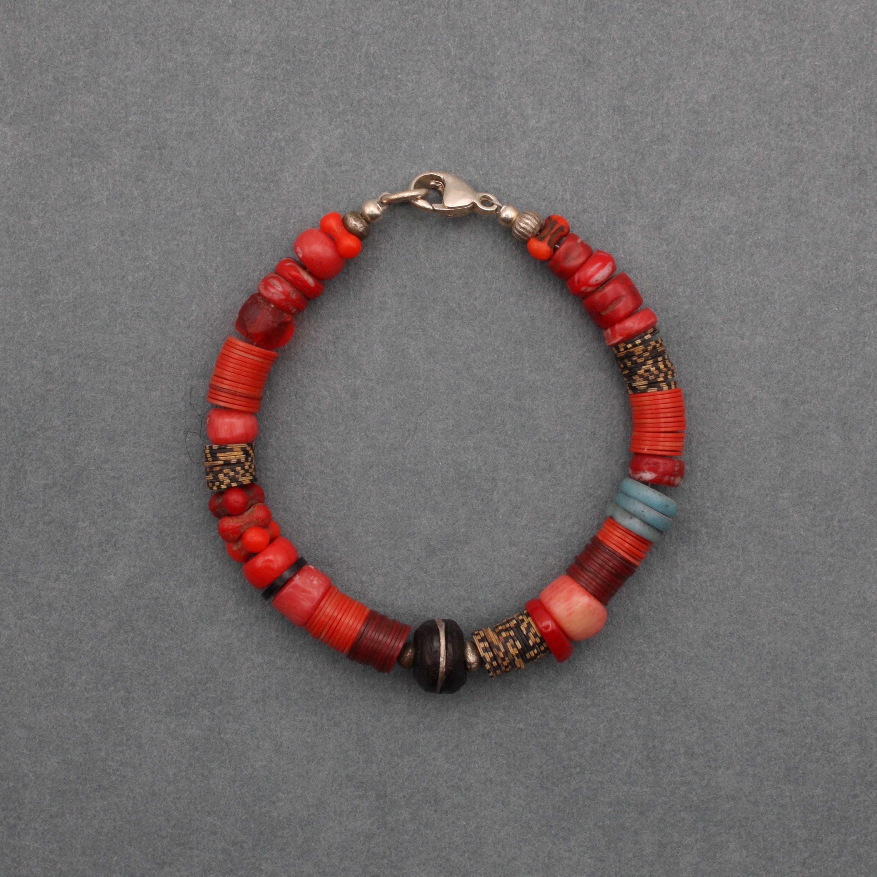 Red Bohemian Glas and Coral Bracelet