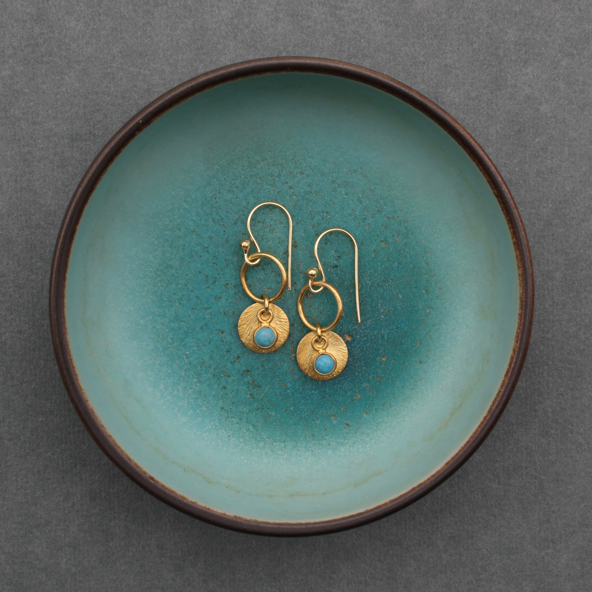 Brushed Gold-plated Disc and Turquoise Earrings