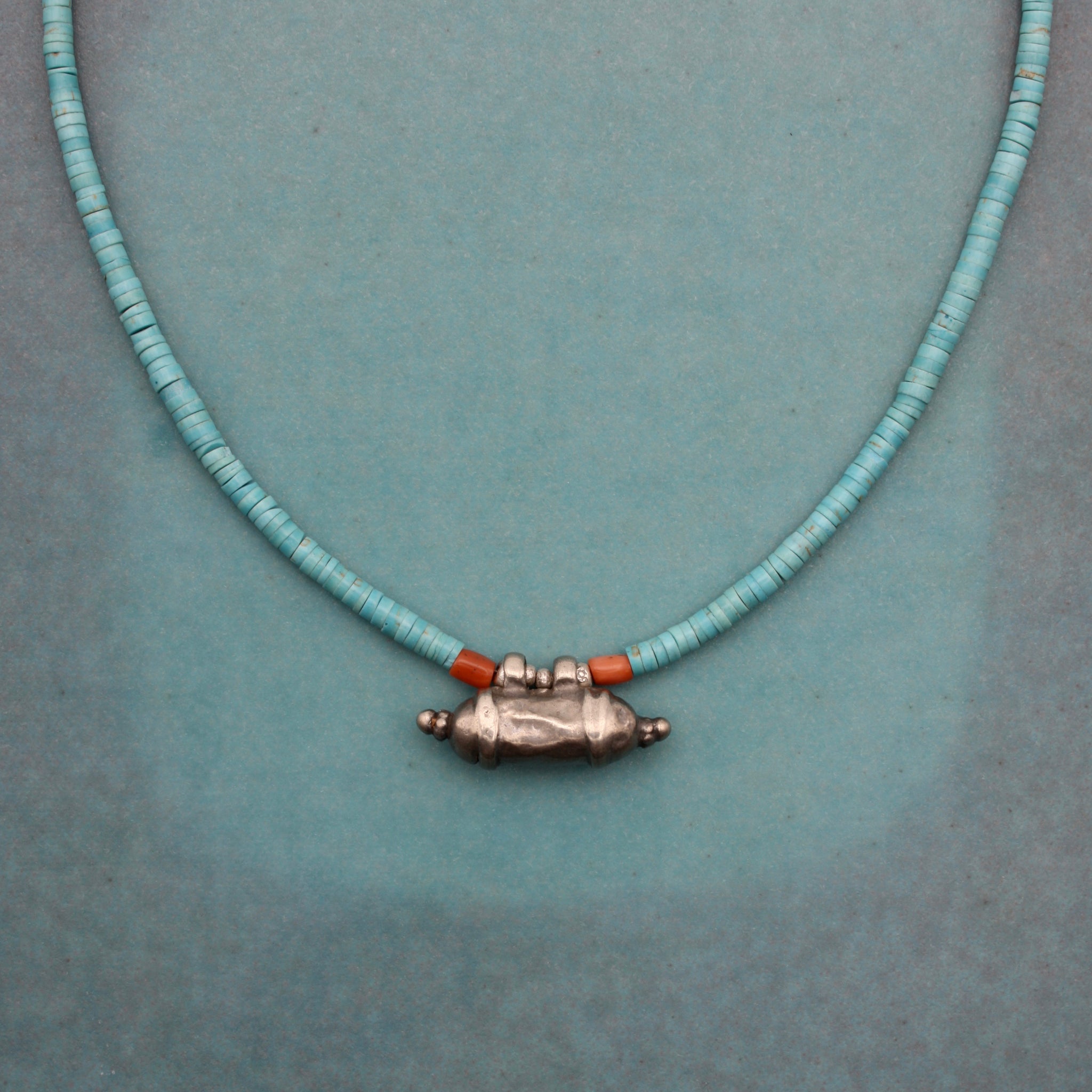 Heishi Turquoise Necklace with Indian Amulet