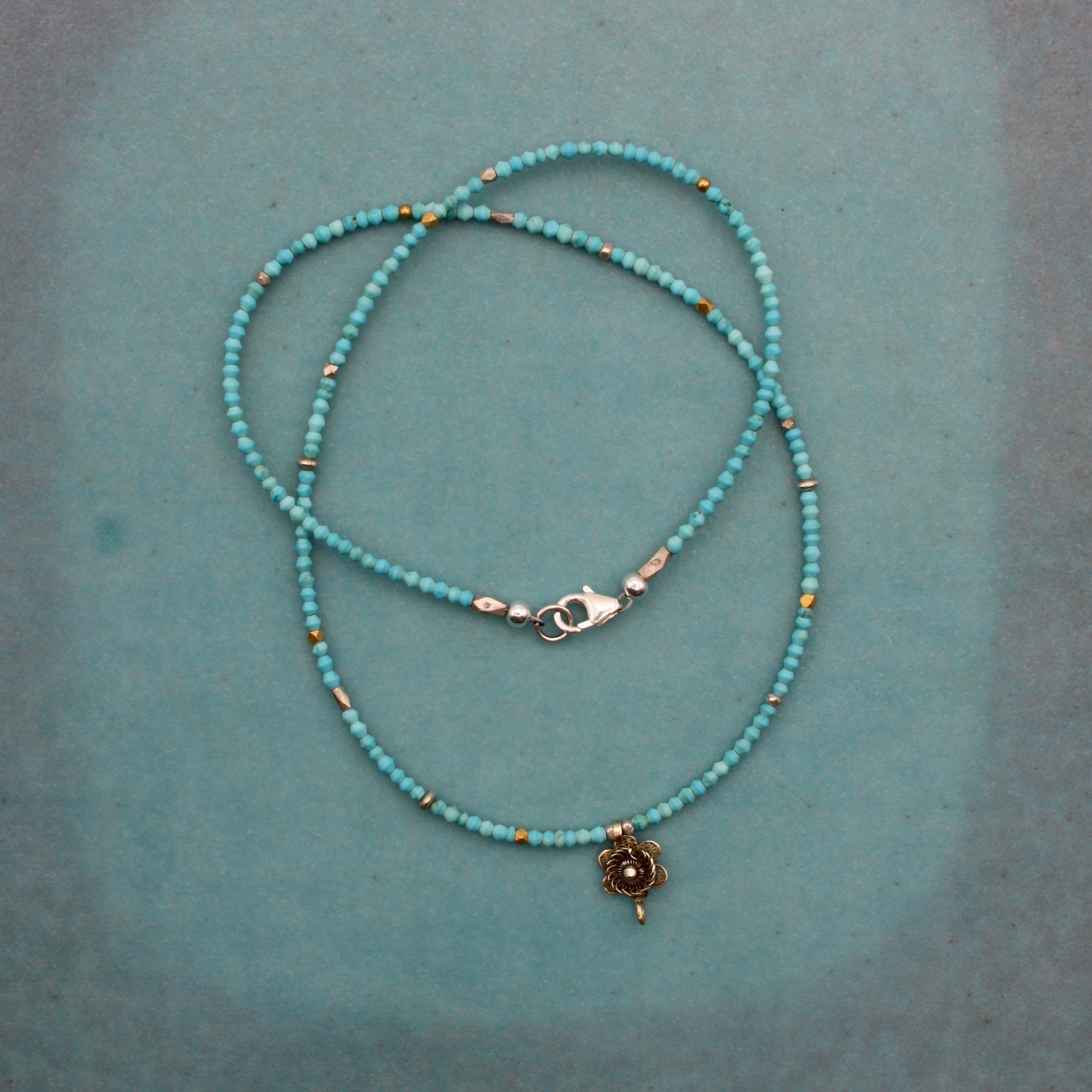 Turquoise Faience Flower Necklace