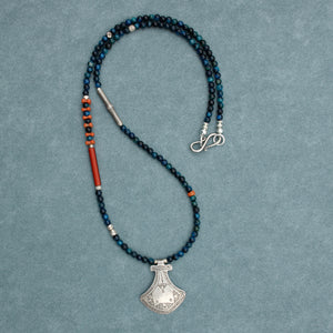 Neon Apatite Necklace and Tuareg Pendant