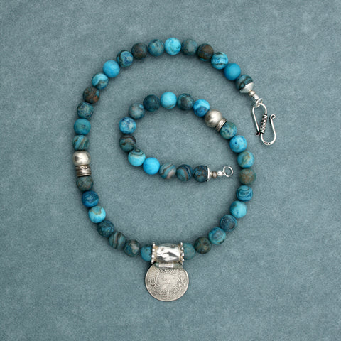 Agate Necklace with Omani Coin Pendant