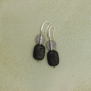 Black Lava and Silver Spiral Earrings