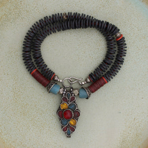 Black Vinyl and Berber Pendant Necklace
