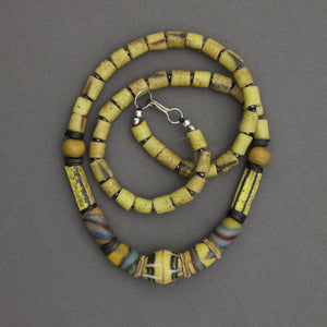 Long Yellow Ghana Glass Necklace