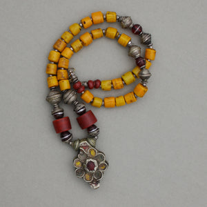 Yellow Glass and Berber Pendant Necklace