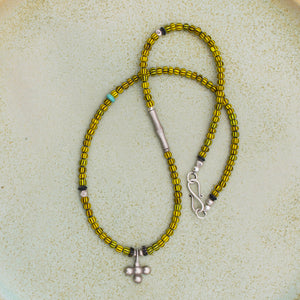 Yellow Venetian glass and Berber Cross Necklace