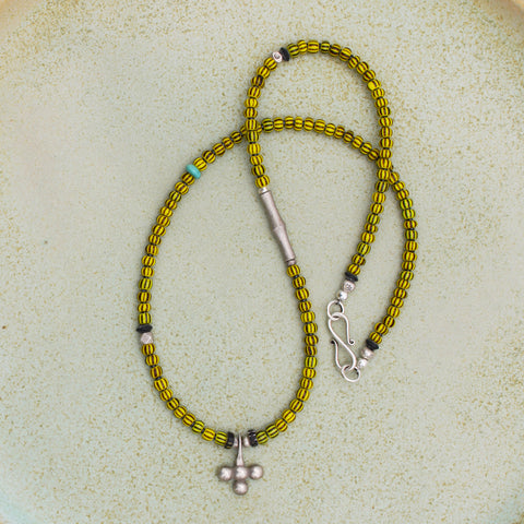 Yellow Venetian glass and Berber Cross Necklace