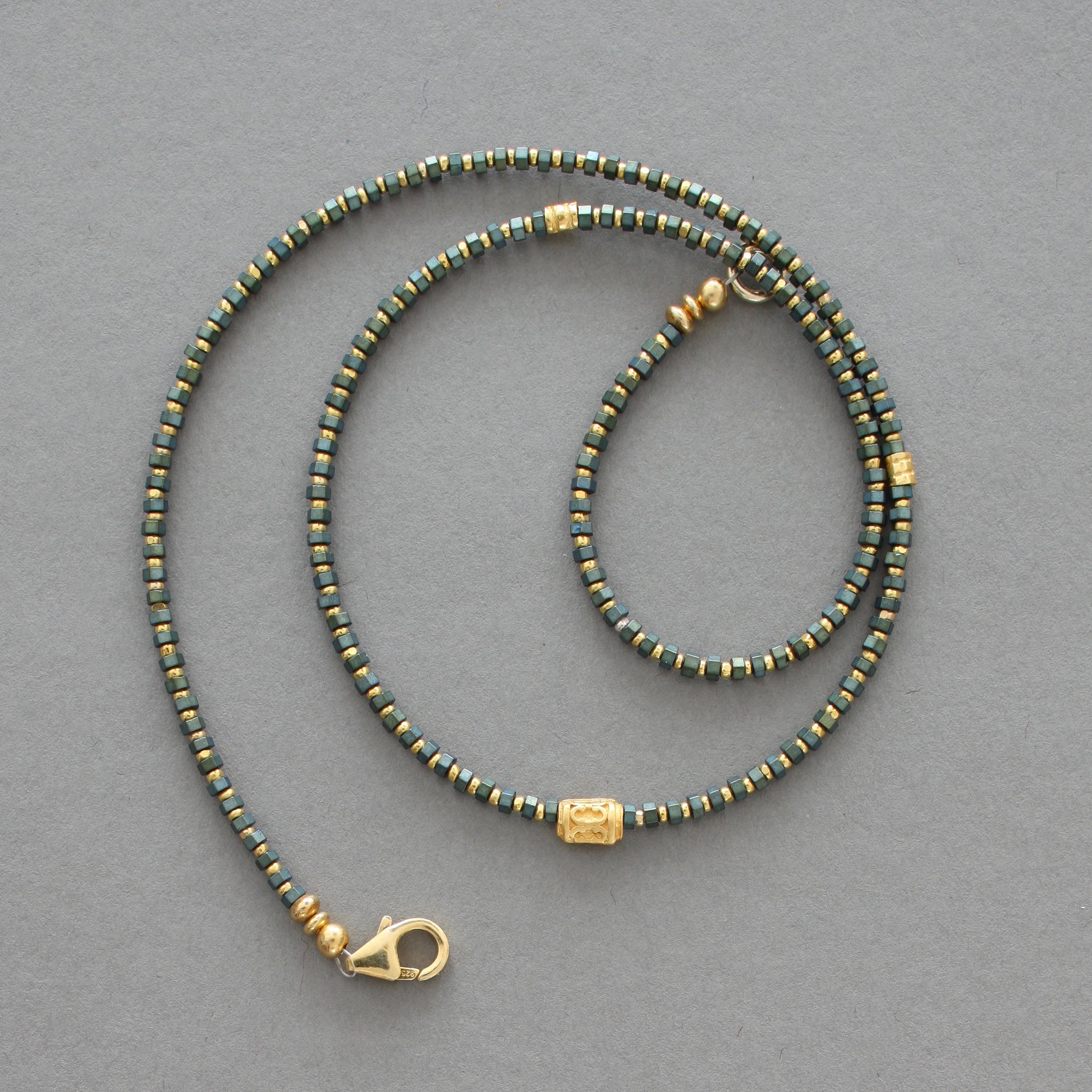 Green Hematite and Aztec Gold Necklace