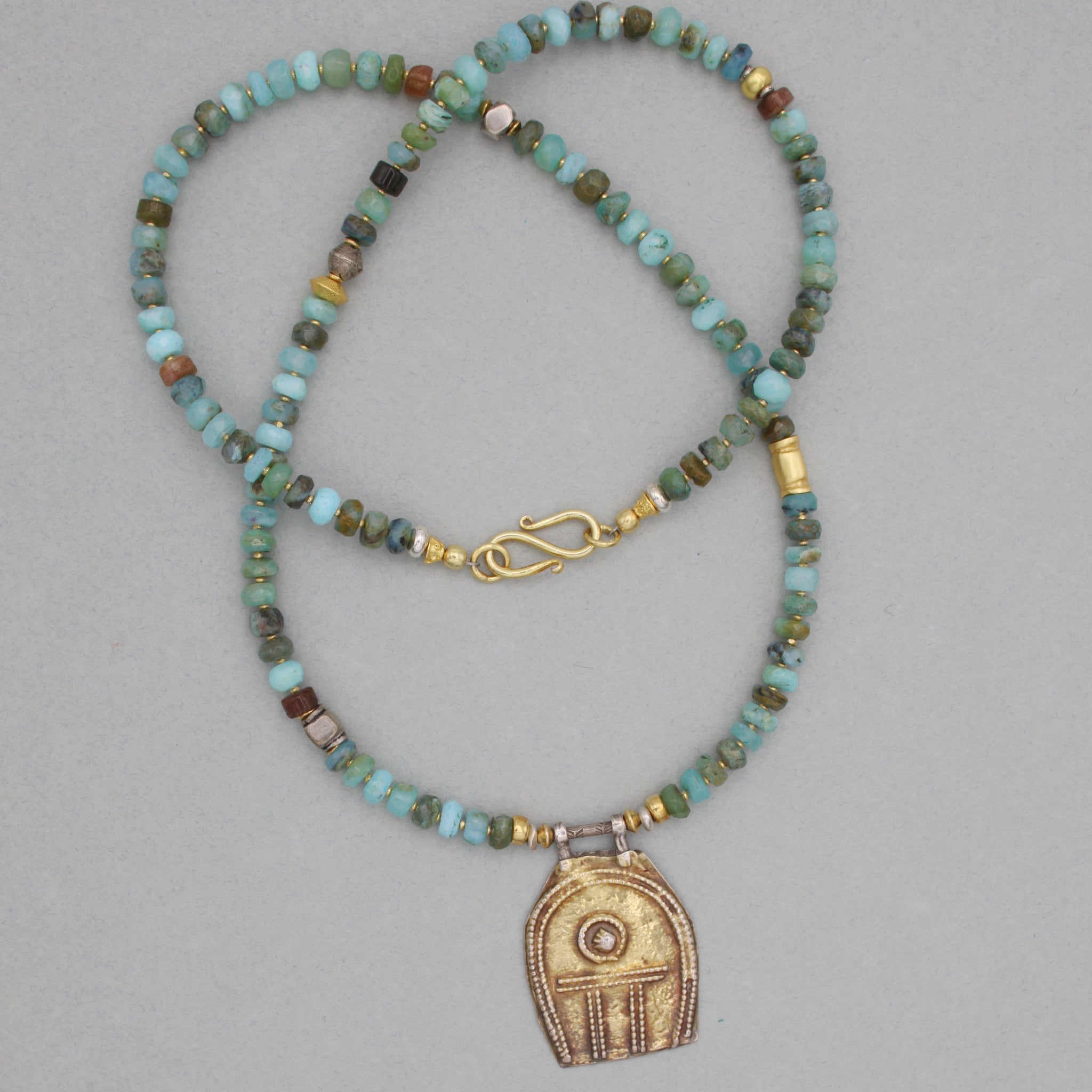 Peruvian Opal and Beduin Hand Necklace