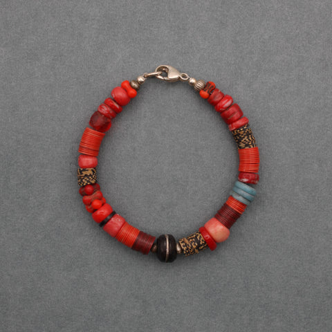 Red Bohemian Glas and Coral Bracelet