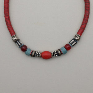 Trade Glass and African Red Vinyl Necklace