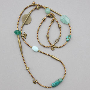 Long Brass and Opal Necklace