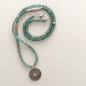 Long Venetian Glass Necklace with Coin