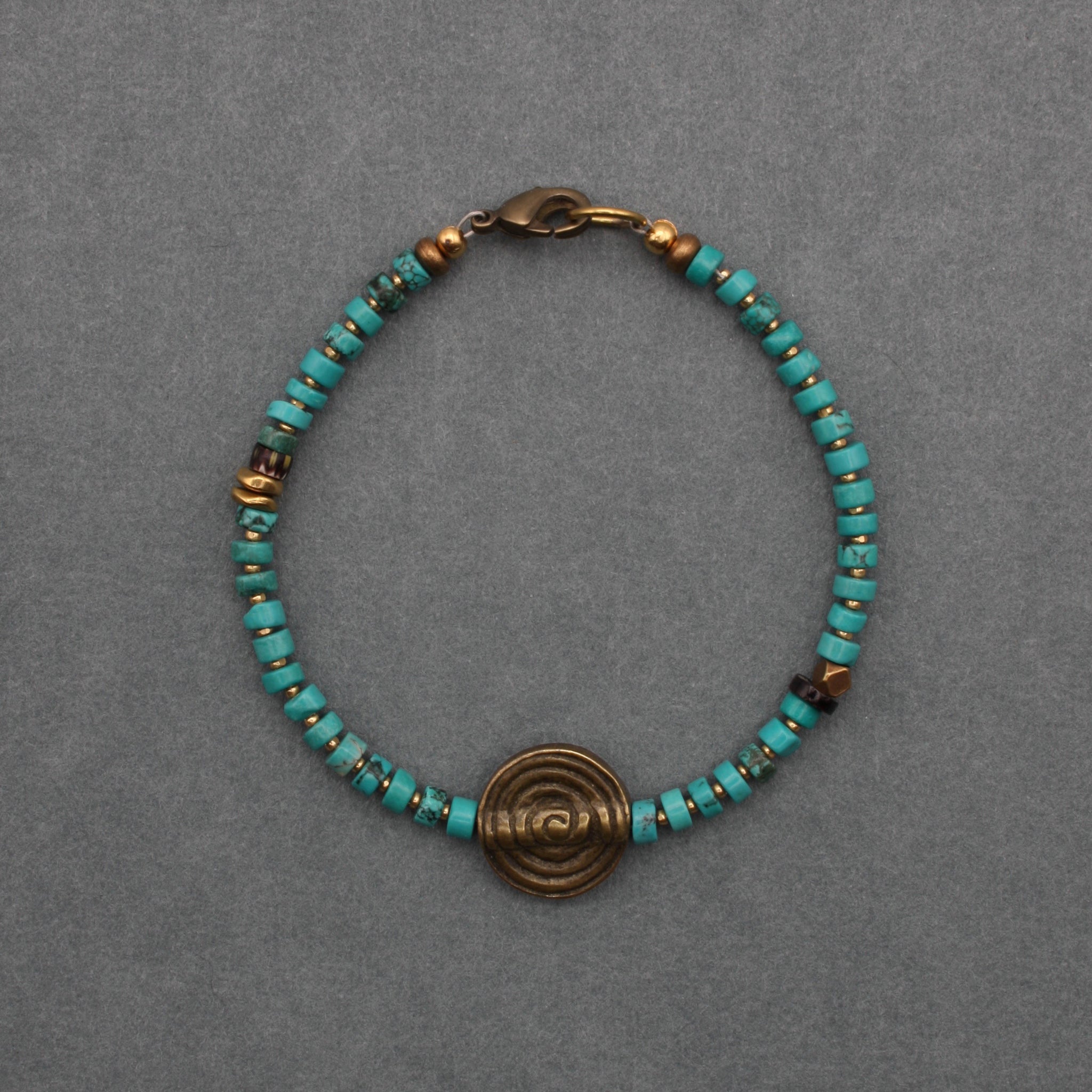Turquoise and Brass Spiral Bracelet