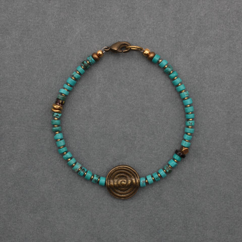 Turquoise and Brass Spiral Bracelet
