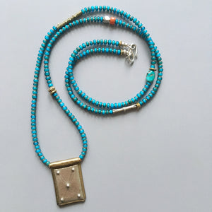 Long Blue White Heart and Tuareg Amulet Necklace